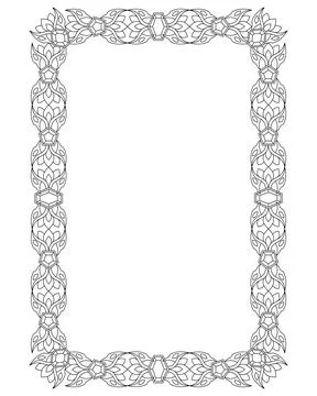 Rectangular frame with gems and plants - vector linear drawing Stock Illustration