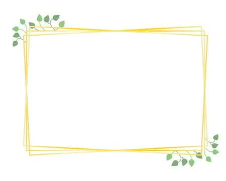 Rectangular frame, golden lines and leaves, vector. Illustrazione stock