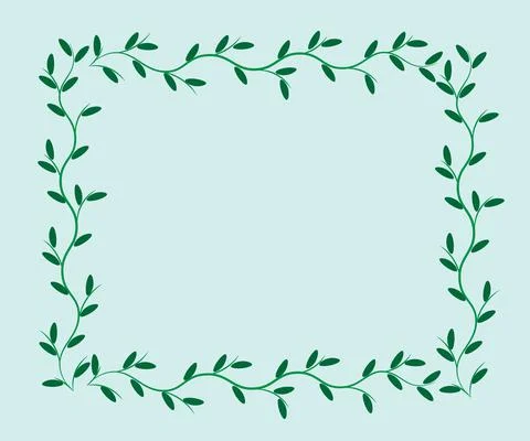 Rectangular frame from green plant branch for text isolated on light blue Stock Illustration