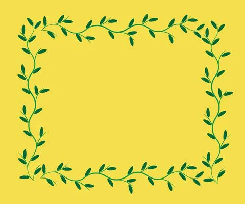 Rectangular frame from green plant branch isolated on illuminating yellow bac Stock Illustration