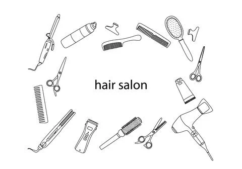 A rectangular frame of hairdressing tools Stock Illustration