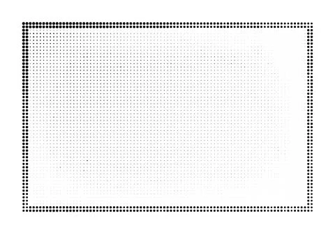 Rectangular frame with a halftone border created by varying sizes of black .. Stock Illustration