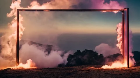 A rectangular frame on a hill after sunset with fire flames and smoke surro.. Vídeos de archivo 273954238