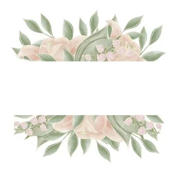 Rectangular frame with illustrations of natural colors, green and beige with Stock Illustration