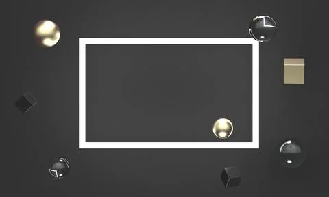 Rectangular frame lamp with golden and glass flying shapes on black background Stock Illustration