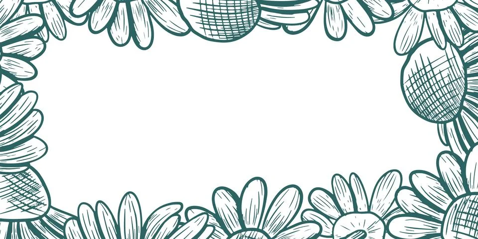 A rectangular frame with large chamomile around the edges. This vector frame  Illustrazione stock