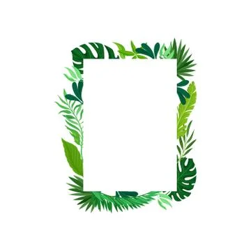 Rectangular frame of leaves placed outside. Vector illustration on white イラスト素材