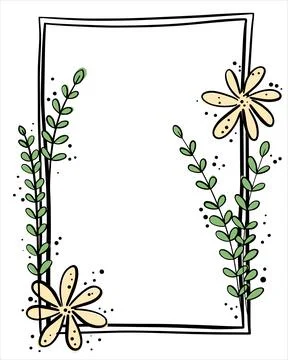 Rectangular frame with a line pattern of flowers and leaves. Minimalistic frame. Illustrazione stock