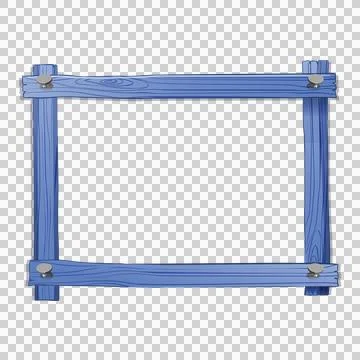 Rectangular frame made of blue painted wooden planks with metal nails on co.. Stock Illustration