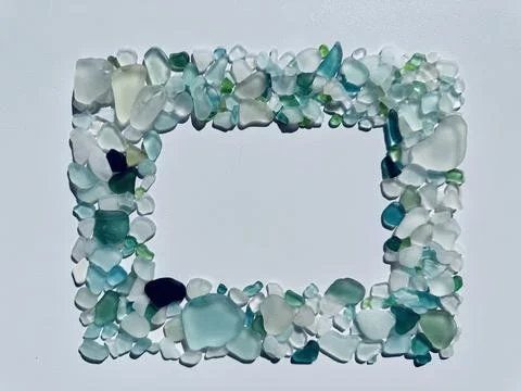 Rectangular Frame Made of Colorful Sea Glass Pieces Stock Photos
