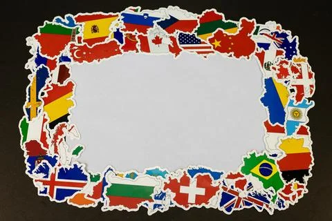 Rectangular Frame Made of Country Flag Shapes. International Border Concept. Stock Photos