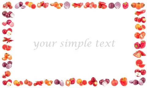 Rectangular frame made from different red fruits and vegetables 写真素材