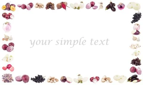 Rectangular frame made from different violet and white fruits and vegetables Stock Photos