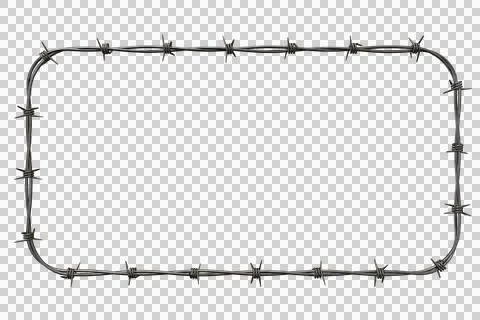 Rectangular frame made of sharp barbed wire on dark wood background Stock Illustration