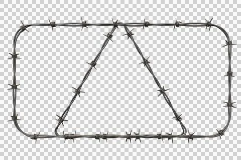 Rectangular frame made of sharp metallic barbed wire on white background Stock Illustration