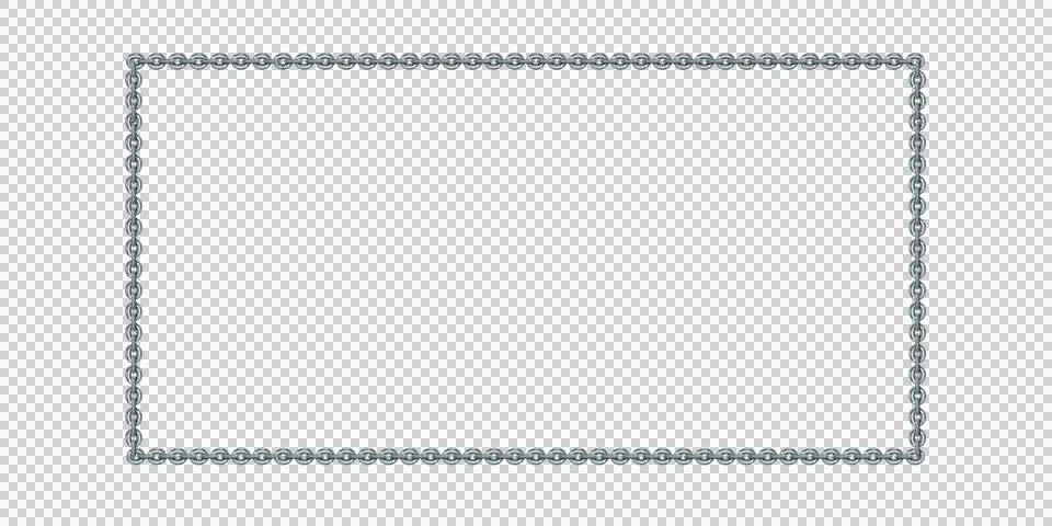 Rectangular frame, metal chain. Silver Png Stock Illustration
