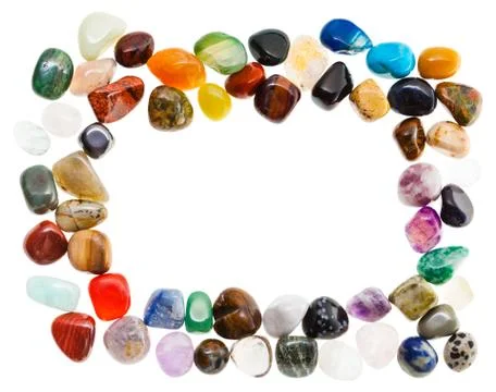 Rectangular frame from natural mineral gemstones Stock Photos