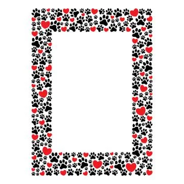 Rectangular frame of paw prints and hearts Stock Illustration