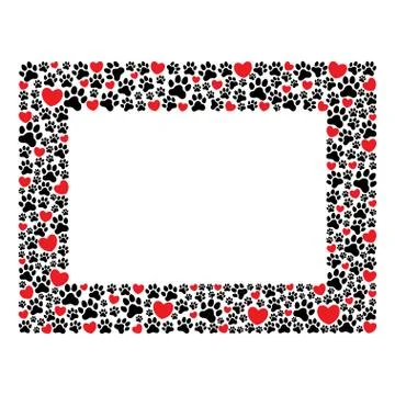 Rectangular frame of paw prints and hearts Stock Illustration