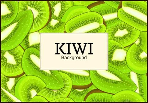 The rectangular frame on ripe kiwi fruit background. Vector card illustration. Stock Illustration