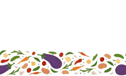 Rectangular frame of simple flat vegetables. Colorful autumn harvest of pumpkin  Stock Illustration