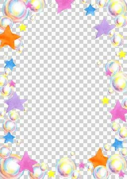 Rectangular frame with soap bubbles and stars in watercolor Stock Illustration