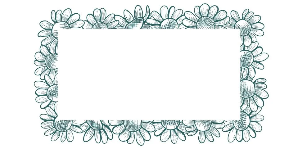 A rectangular frame with space for text and blooming chamomile. This vector.. Stock Illustration