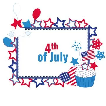 Rectangular frame with stars in the color of the US flag. Balloons, festive c イラスト素材