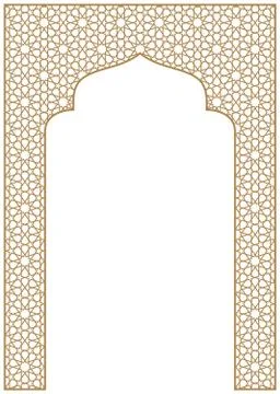 Rectangular frame with traditional Arabic ornament for invitation card.Propor Stock Illustration