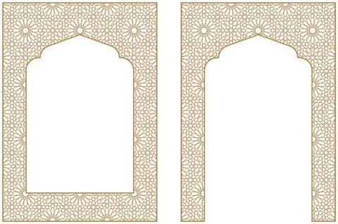 Rectangular frame with traditional Arabic ornament for invitation card.Propor Stock Illustration