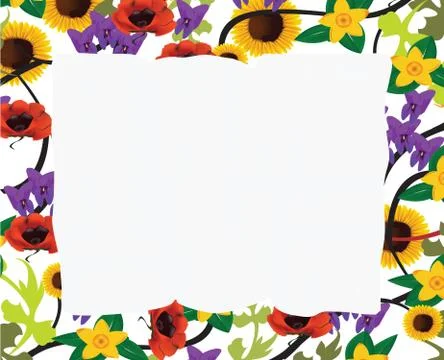 Rectangular frame with various colored flowers Stock Illustration