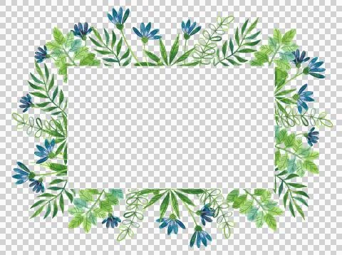Rectangular frame with watercolor illustrations of summer plants, wildflowers Stock Illustration