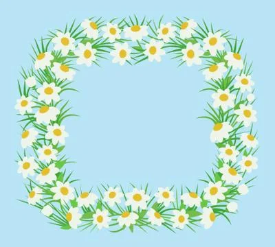 Rectangular frame of white flowers in a flat style Stock Illustration