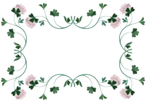 Rectangular frame of wild clover and shamrocks. Decor for graphic design Stock Illustration