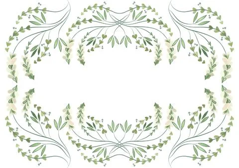 Rectangular frame of wild herbs, flowers and leaves. Decor for graphic design Stock Illustration