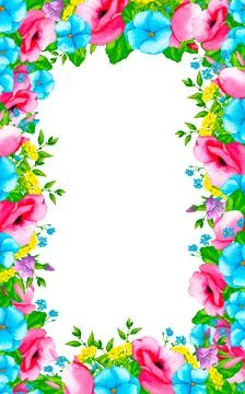 Rectangular frame with wildflowers and wild herbs. Stock Illustration