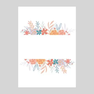 Rectangular frame with wildflowers, herbs and foliage Illustrazione stock