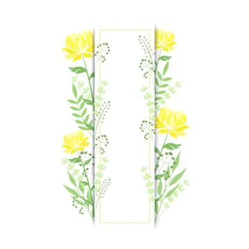 Rectangular frame with yellow peonies Stock Illustration