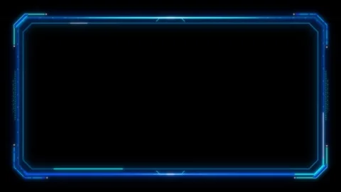 Rectangular futuristic HUD frame with glowing blue neon edges and digital a.. 動画素材 334945256