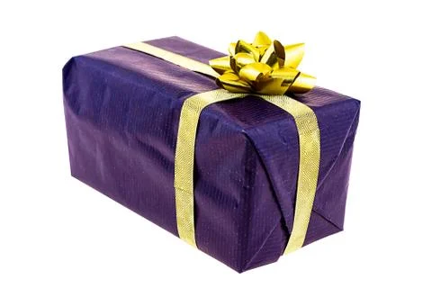 Rectangular giftbox lilac golden bow ribbon gift surprise wedding celebration Stock Photos
