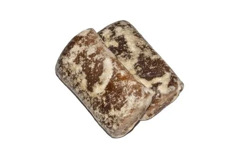 Rectangular gingerbread with filling on a white background top view. Stock Photos