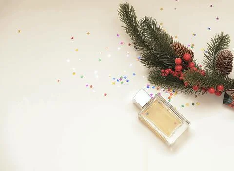 Rectangular glass bottle with perfume on a white background a place for text Foto stock