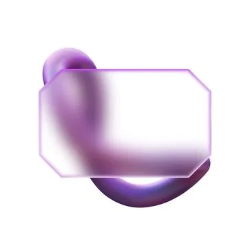 A rectangular glass frame with a curved volumetric shape, purple, morphic style. Ilustración de archivo