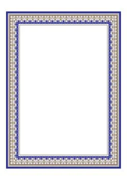Rectangular golden blue Vertical Islamic Asian Kazakh national ornament frame.  Stock Illustration