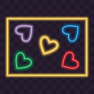 Rectangular Golden Frame border with Decorative Multicolored Hearts in Sticker Stock Illustration