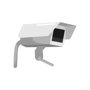Rectangular gray CCTV camera on white backdrop. Equipment surveillance for pr Stockillustratie