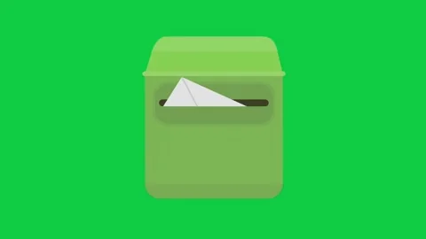Rectangular green trash bin icon on green background. Stock Footage 296634731