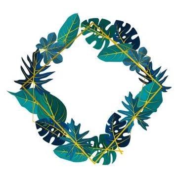 Rectangular Green Tropical Plant Summer Leaf Border Frame Background Stock Illustration