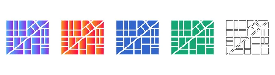 Rectangular Grid Layout Icon Set Stock Illustration