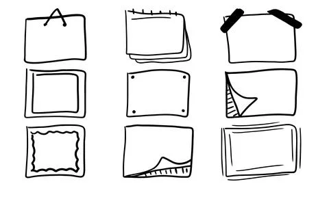 Rectangular hand drawn frames set. Collection of doodles in linear style with Stock Illustration